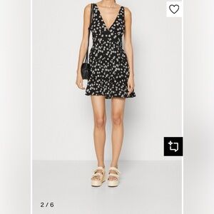 Gap Small Black Ditsy Floral Bow Tie Back Ruffle Tiered Hem Mini Dress NWT